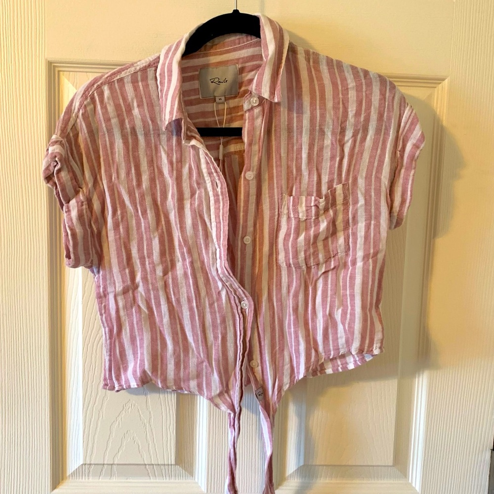 Rails Pink Striped Button Down Tie Shirt